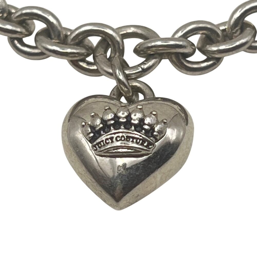 Juicy Couture Necklace Silver Tone Puffy Heart Crown Charm Toggle Clasp 16" Y2K - Picture 2 of 8
